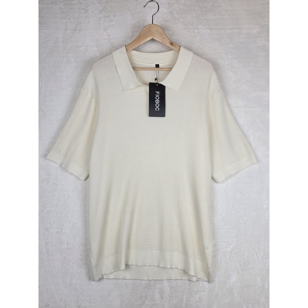 Fioboc GentleKnit Waffle Knit Polo Mens 4XL Cream Short Sleeve NWT